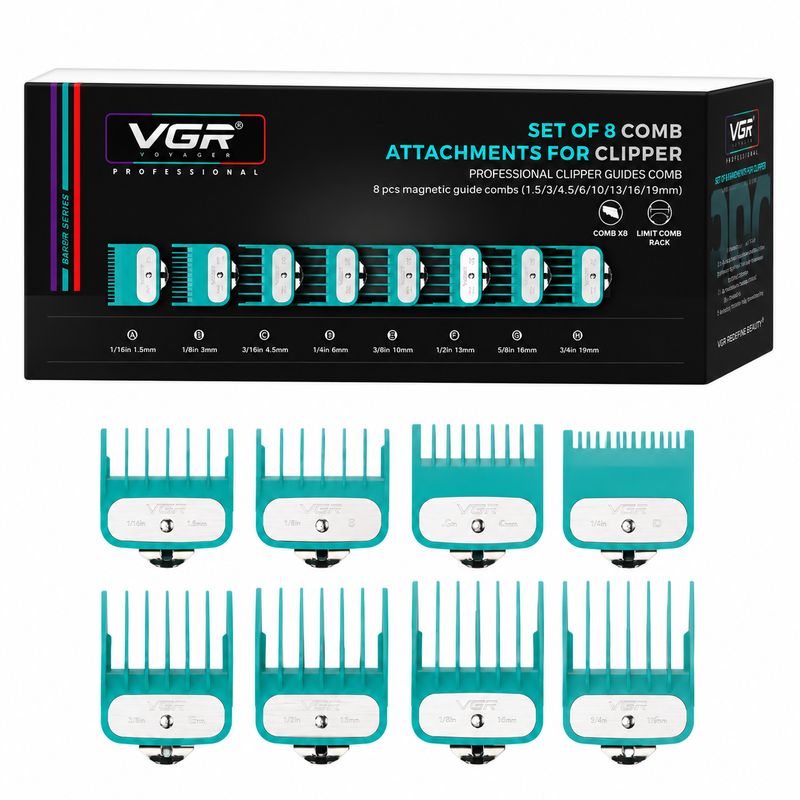 VGR Set 8 Peines Metálicos V-891 para Clipper Profesional