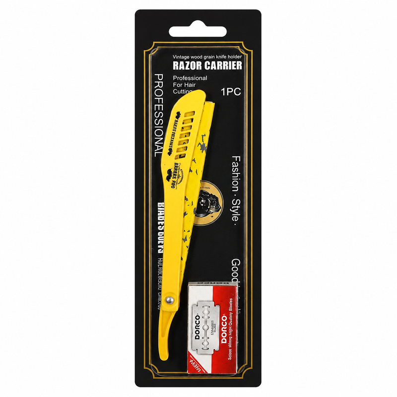 Navaja Barber Pro Porta Hojas Amarilla + 5 Hojas