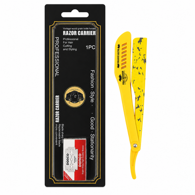 Navaja Barber Pro Porta Hojas Amarilla + 5 Hojas