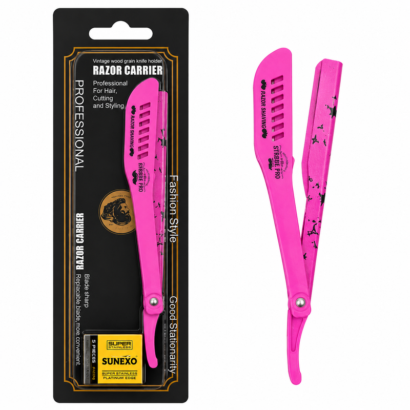 Navaja Barber Pro Porta Hojas Rosada + 5 Hojas