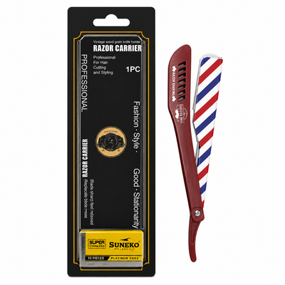 Navaja Profesional Barber Pro Rojo Porta Hojas + 5 Hojas