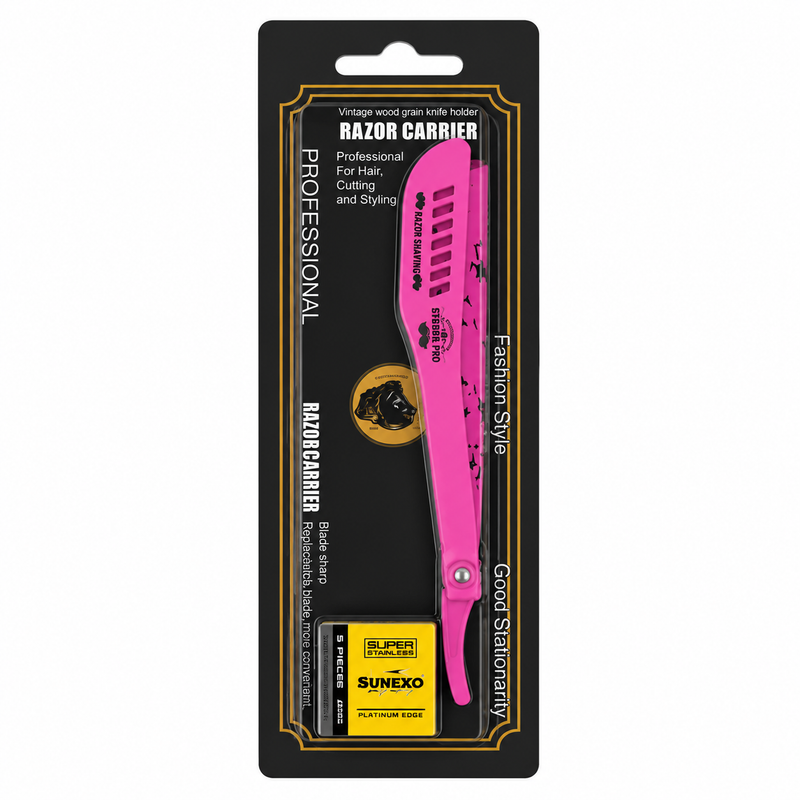 Navaja Barber Pro Porta Hojas Rosada + 5 Hojas