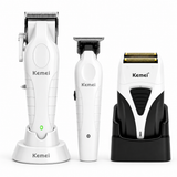 Combo Kemei Blanco KM2296 + KM2299 + KM3383 con Base de Carga