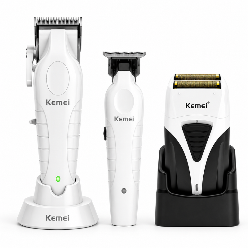 Combo Kemei Blanco KM2296 + KM2299 + KM3383 con Base de Carga