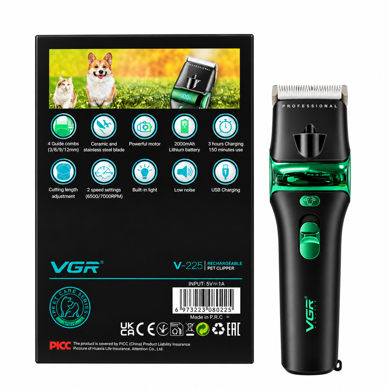 Cortapelo Profesional para Mascotas VGR V-225 Verde Recargable