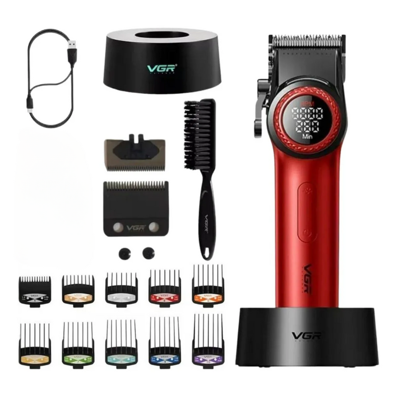 Barber Combo Rojo VGR Pro. Cortapelo V-001 + Patillera V-977