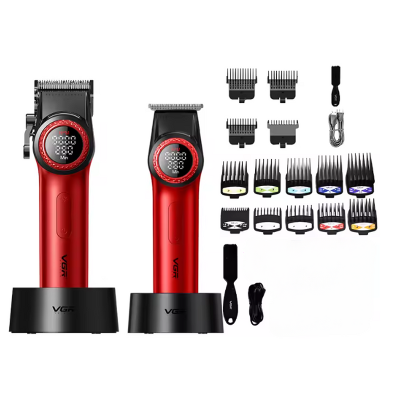 Barber Combo Rojo VGR Pro. Cortapelo V-001 + Patillera V-977