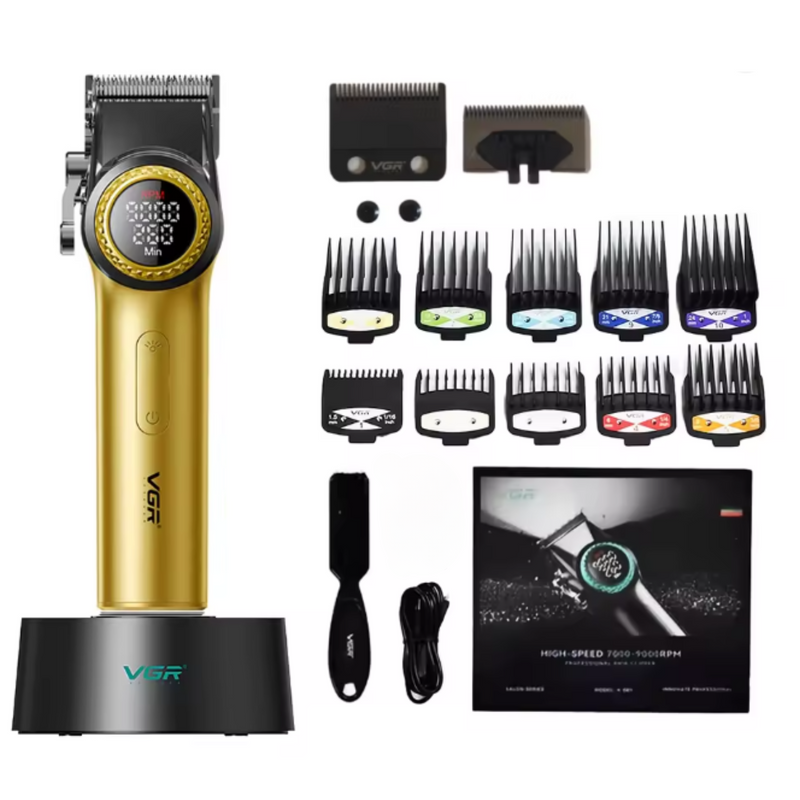 Barber Combo Dorado VGR Pro. Cortapelo V-001 + Patillera V-977