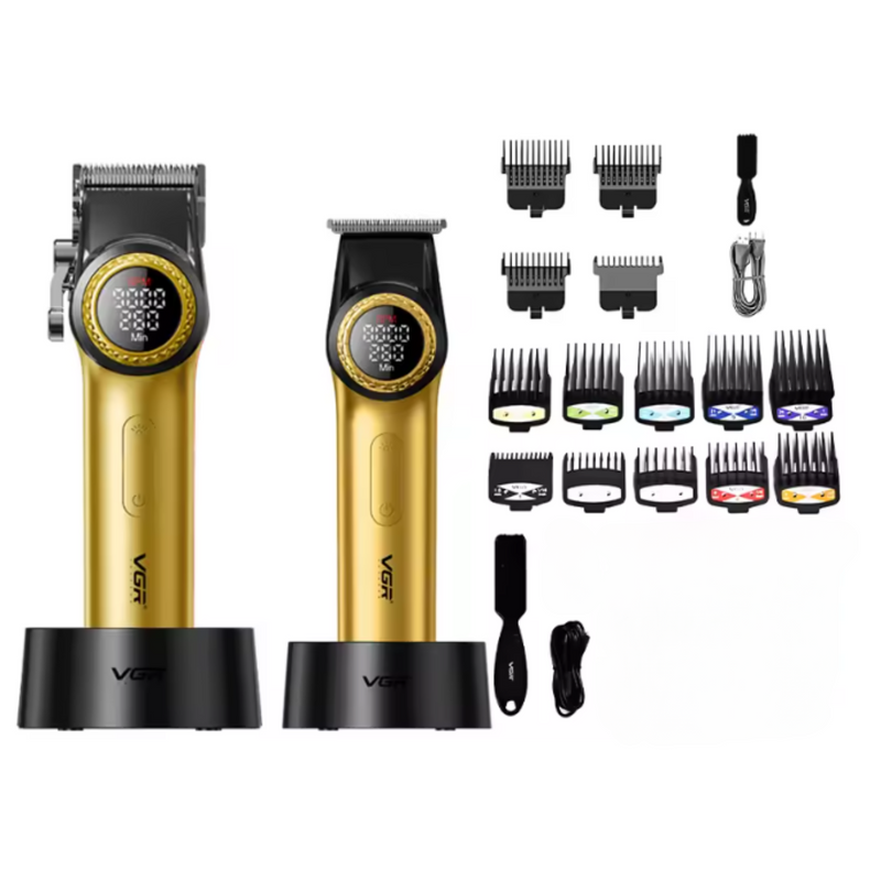 Barber Combo Dorado VGR Pro. Cortapelo V-001 + Patillera V-977