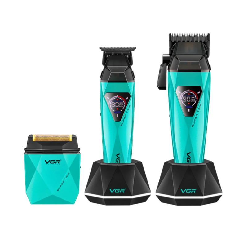 Maquina Barber Combo VGR Prof V877S3 Diamante 9000 RPM Verde