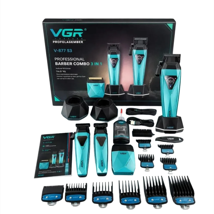 Maquina Barber Combo VGR Prof V877S3 Diamante 9000 RPM Verde