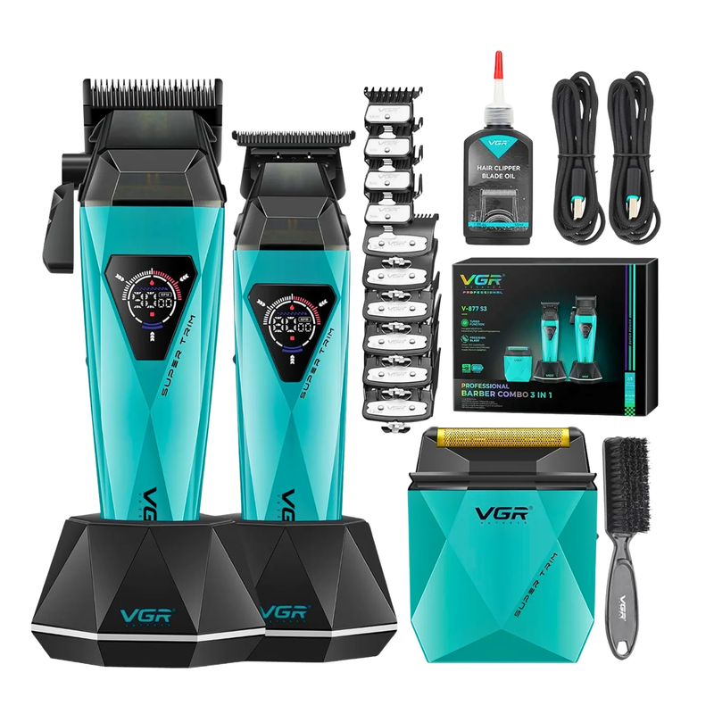 Maquina Barber Combo VGR Prof V877S3 Diamante 9000 RPM Verde