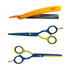 Set Tijeras Henbor Corte y Pulir Azul Verde con Porta Navaja Amarilla